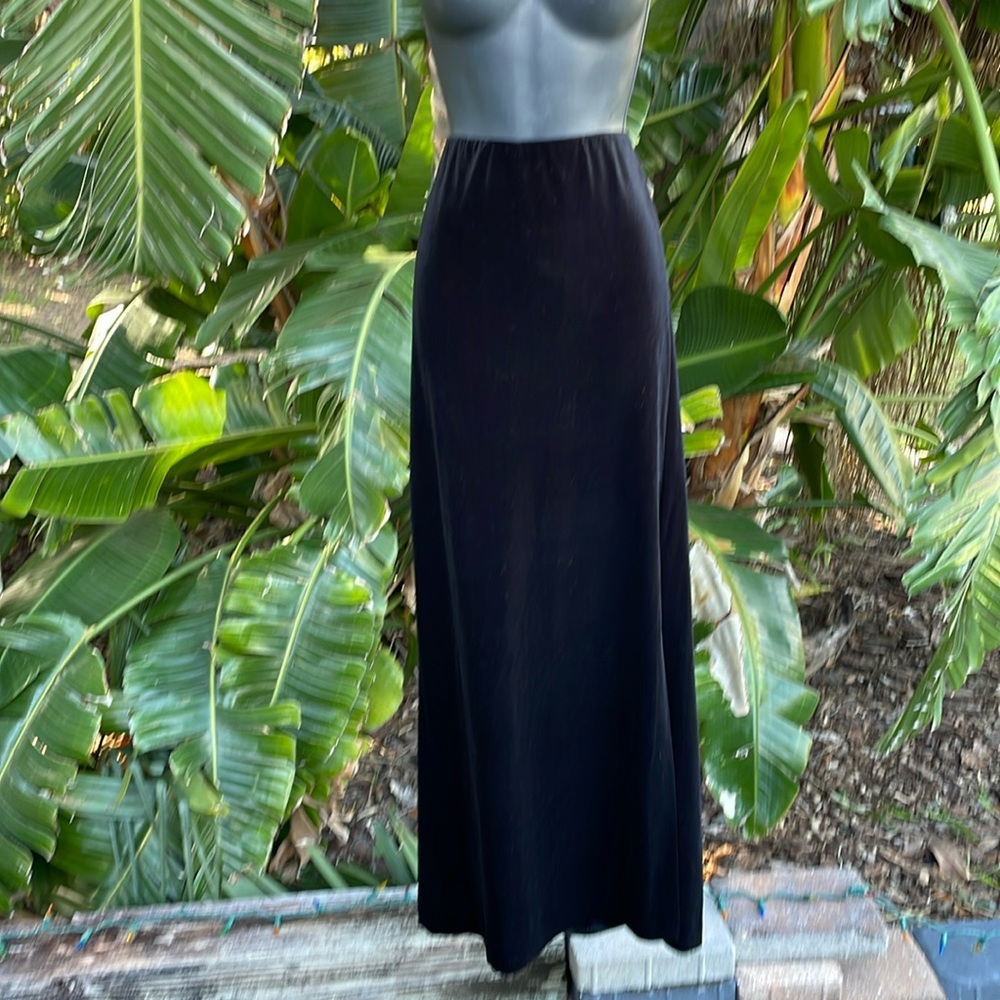 Alex evening stretch velvet column maxi skirt with front slip